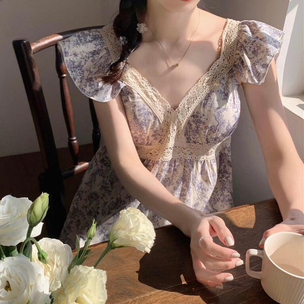 무드 플라워 여성나시 원피스잠옷 레이스 파자마 실내복 홈웨어