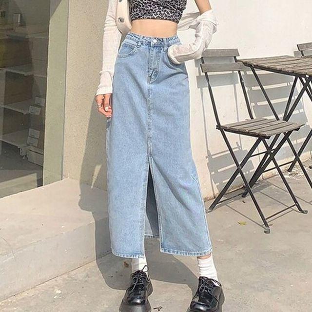 하이 웨이스트 데님 롱 스커트 청치마 롱청치마 연청 진청 중청 하이웨스트 롱치마 청롱치마