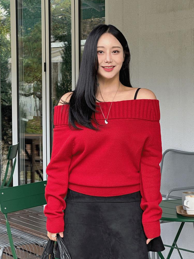 1562 키치 여리핏 오프숄더 니트[3color/44-88]