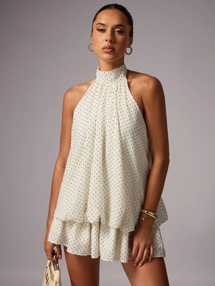 Avenya 물방울 무늬 민소매 미니 드레스, 플레어 스커트