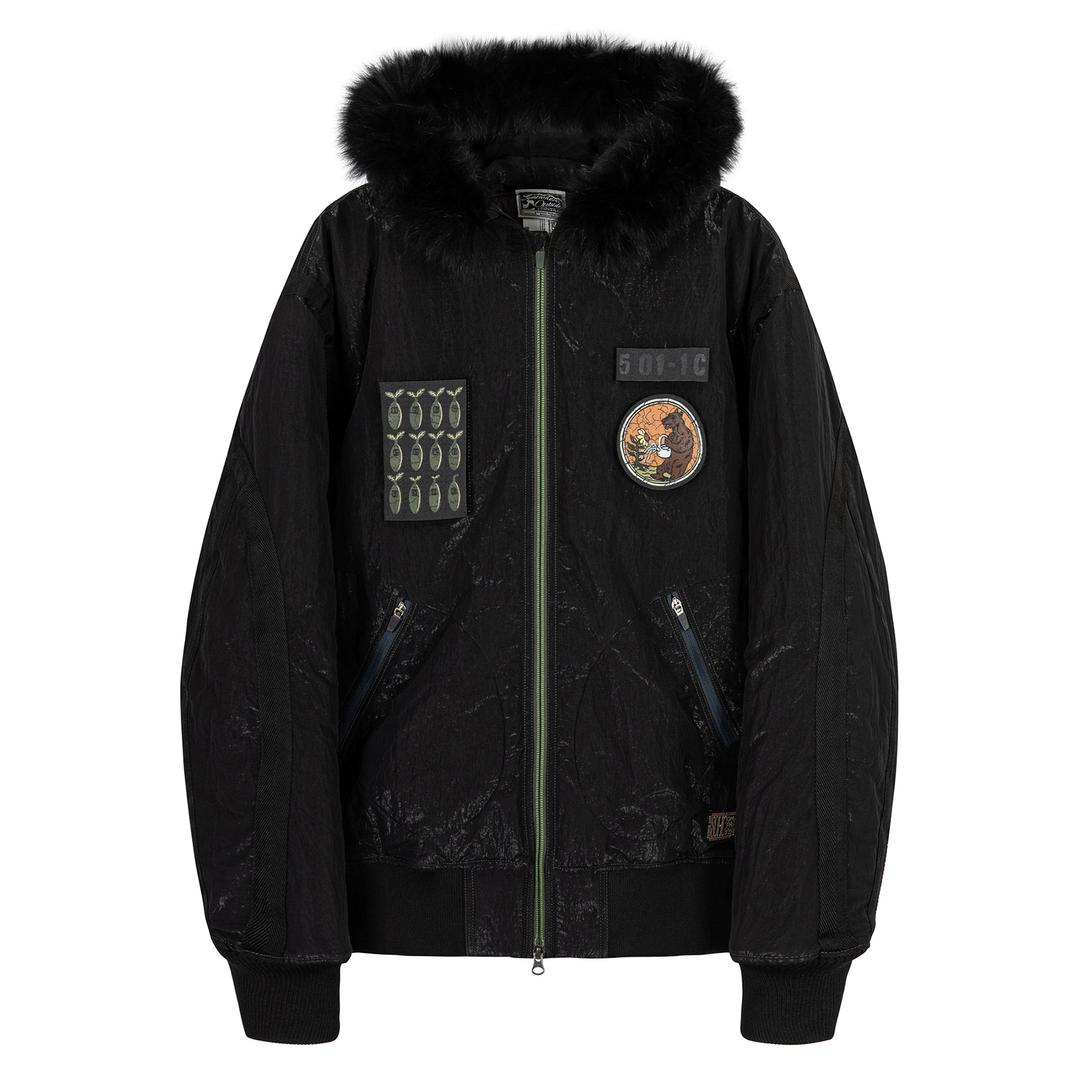 Coated Nylon Detachable Patch Hooded G1 Flight Jacket_11UWJ102 BLACK