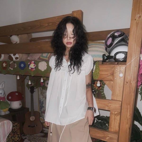 (3color) 요크 핀턱 플레어 퍼프 반팔 블라우스