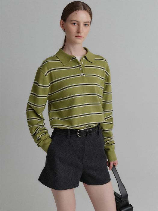 라일라 스트라이프 카라 니트_올리브 그린 / LAYLA STRIPE COLLAR KNIT_OLIVE GREEN