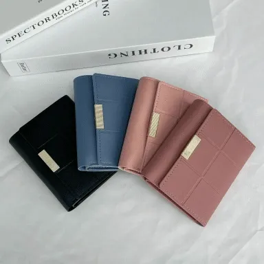 [4color] 1+1 할인 사각 격자 버튼 3단 지갑