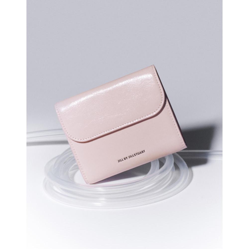 질 바이 질스튜어트  [에그] 라이트 핑크 로고 크랙 가죽 반지갑 JLWA3E108P1