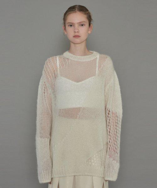 KID MOHAIR NETTING KNIT TOP (ivory)