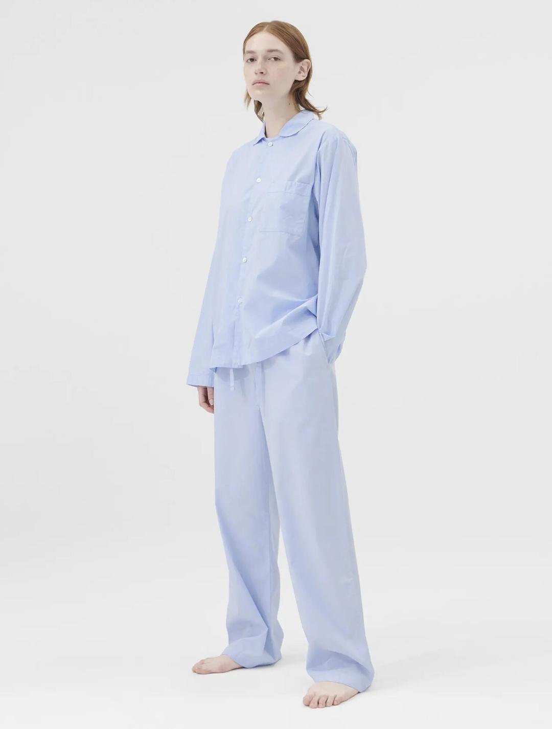 Poplin Pajamas Pants - Shirt Blue