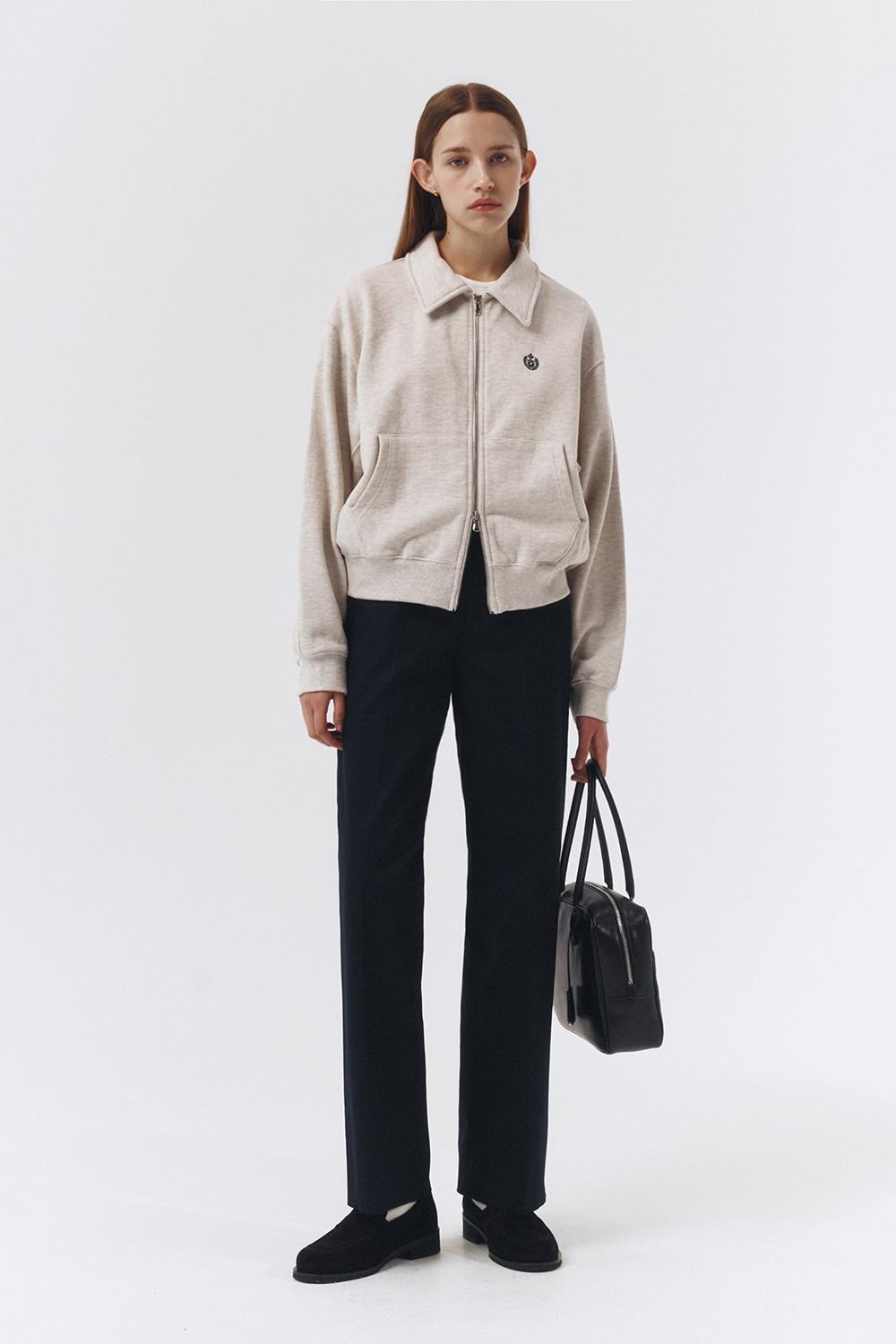 UNISEX CREST LOGO COLLAR ZIP-UP BLOUSON OATMEAL MELANGE