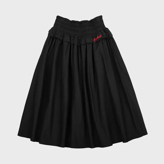 Shirred Waist Band Midi Skirt Black