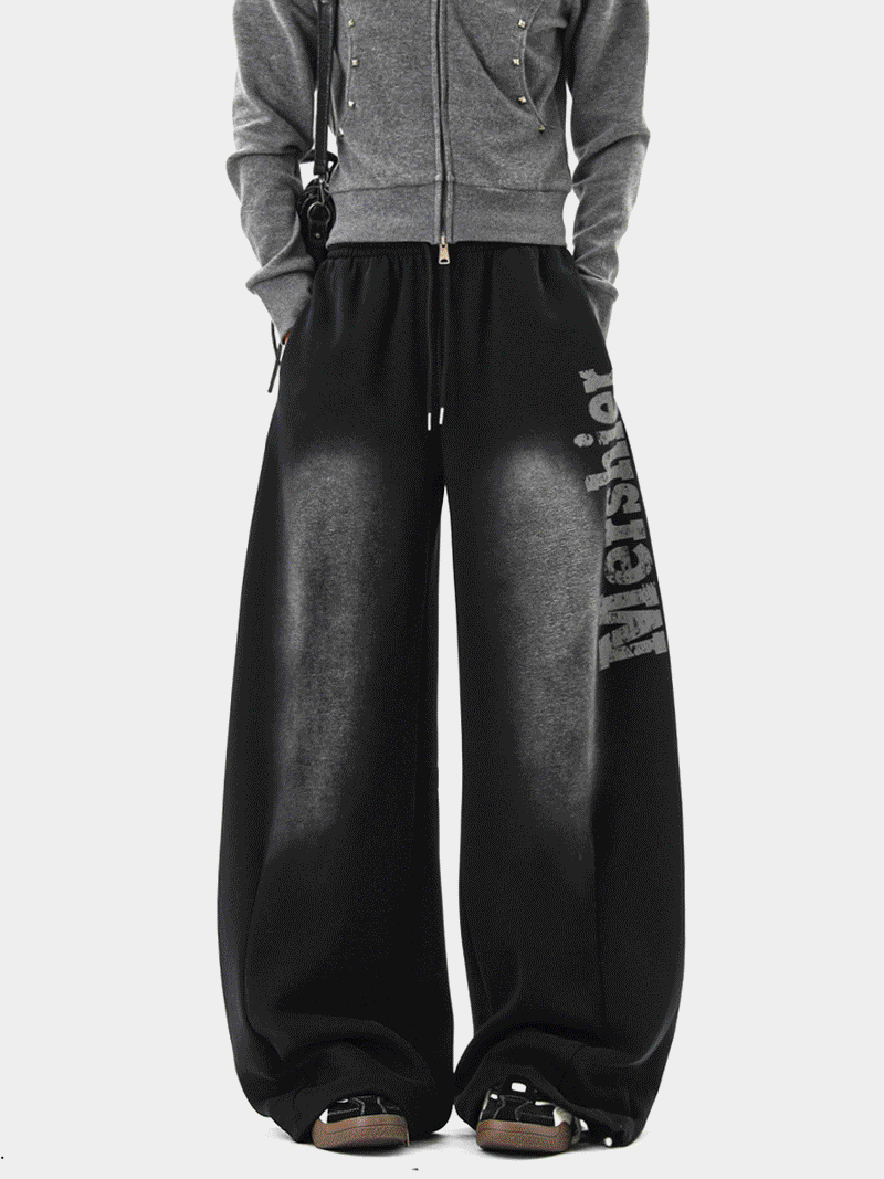 [다음주까지만 50%] Mershier 사이드  프린팅 피그먼트 워싱 와이드 트레이닝 팬츠