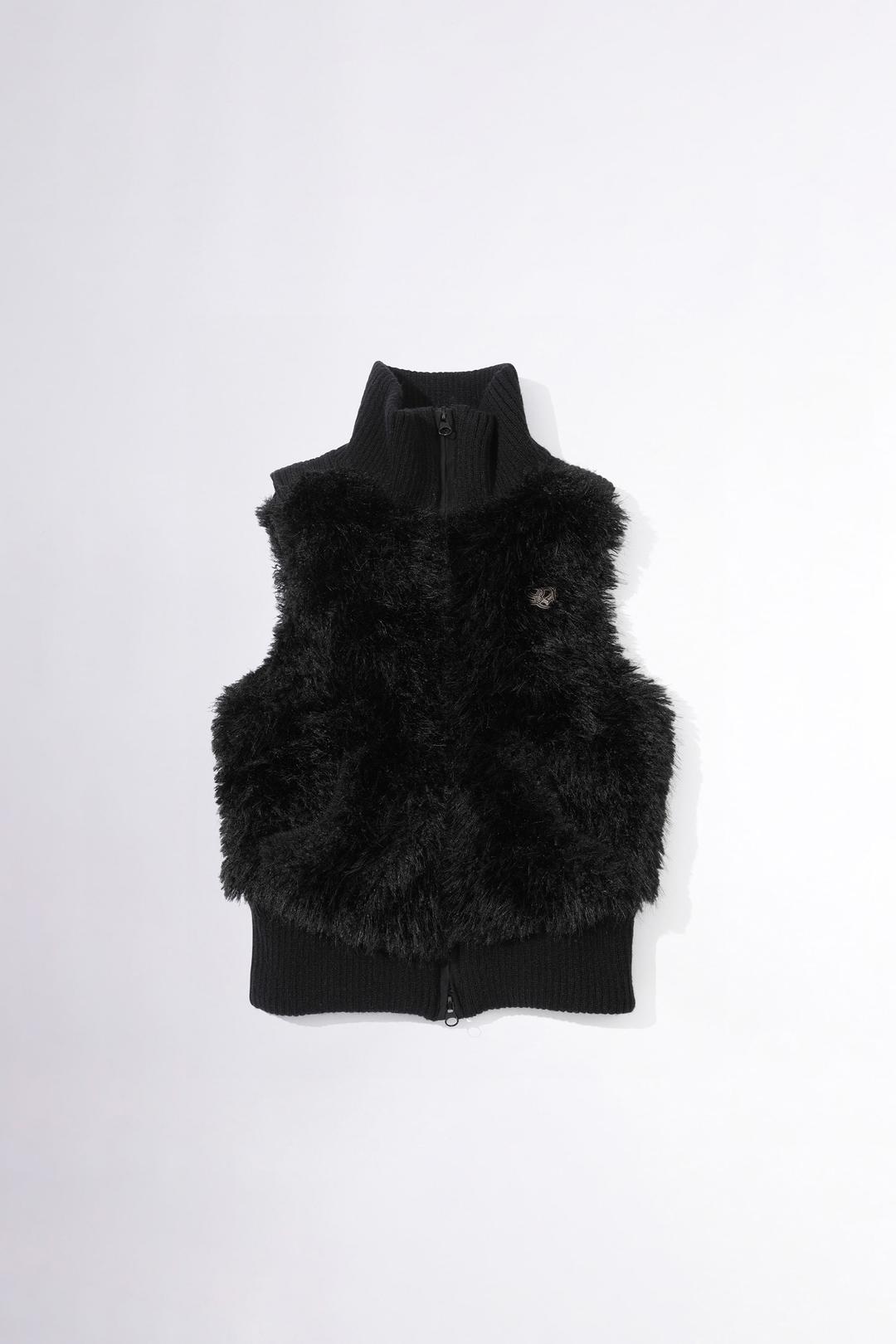 Faux Fur Zip-Up Vest Black