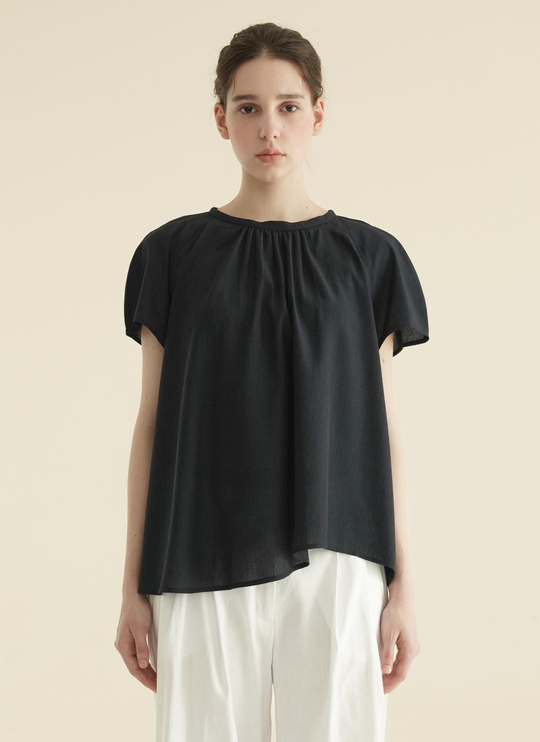 (4차 리오더) neck shirring blouse navy