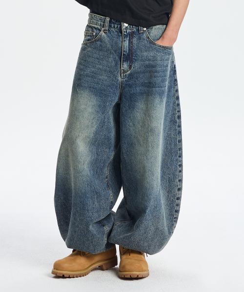 BALLOON FIT DENIM PANTS (BROWN TIN WASHED)