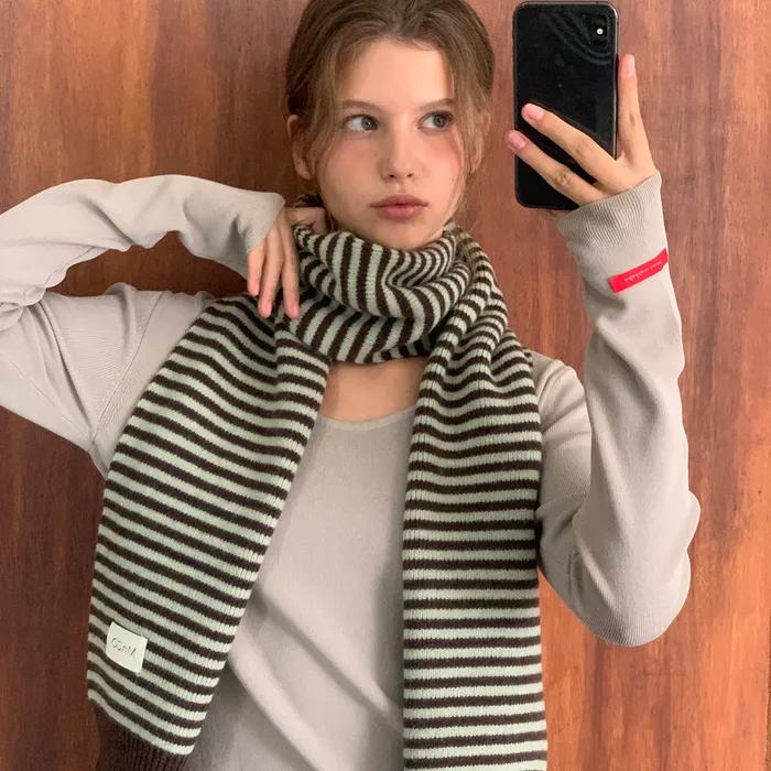 스트라이프 니트 머플러 (mint choco)