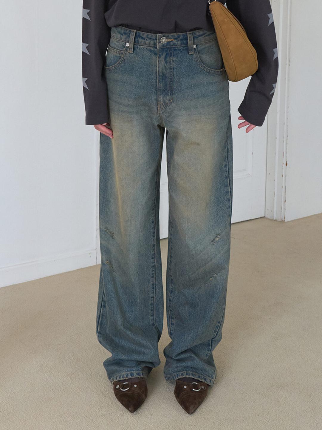 Vintage Washed Denim Pants in Blue VJ5AL374-22