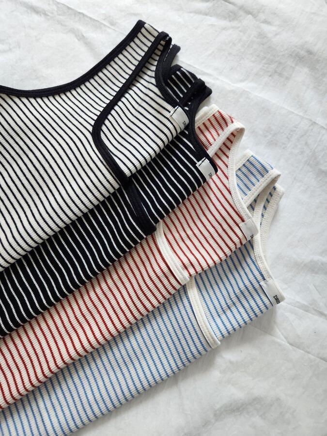 마린 스트라이프 쫀쫀 골지 나시 4color