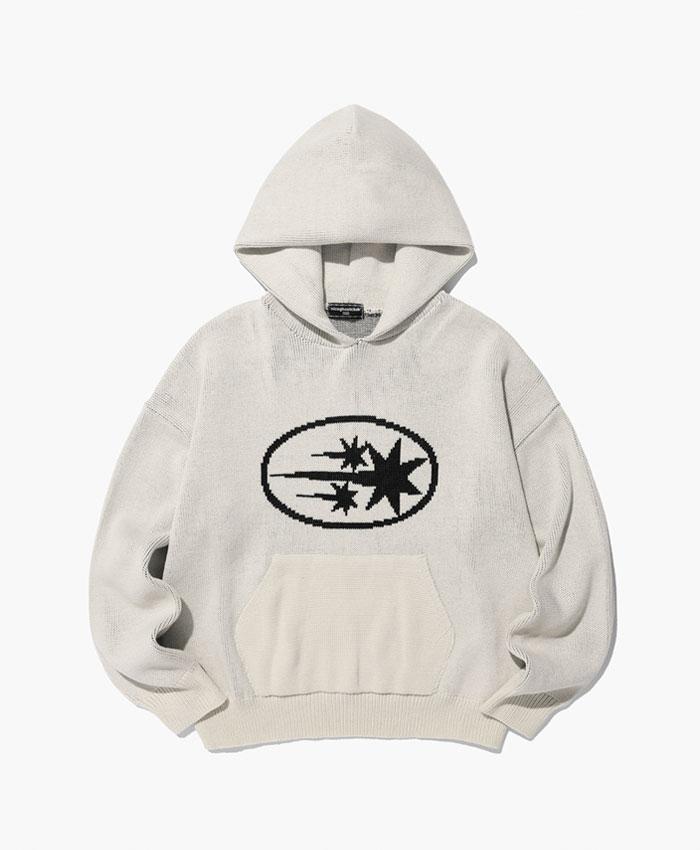 3STARS LOGO KNIT HOODIE[IVORY]