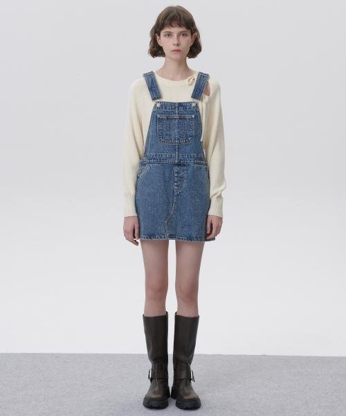 데님 오버롤 미니 스커트 M75 미드블루