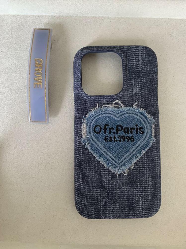 수심 Paris Denim Case 파리 데님 아이폰 케이스 하트 유니크 진청 키치
