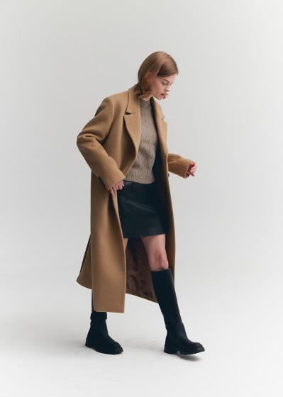 BASIC COLLAR LONG DOUBLE COAT(camel brown)