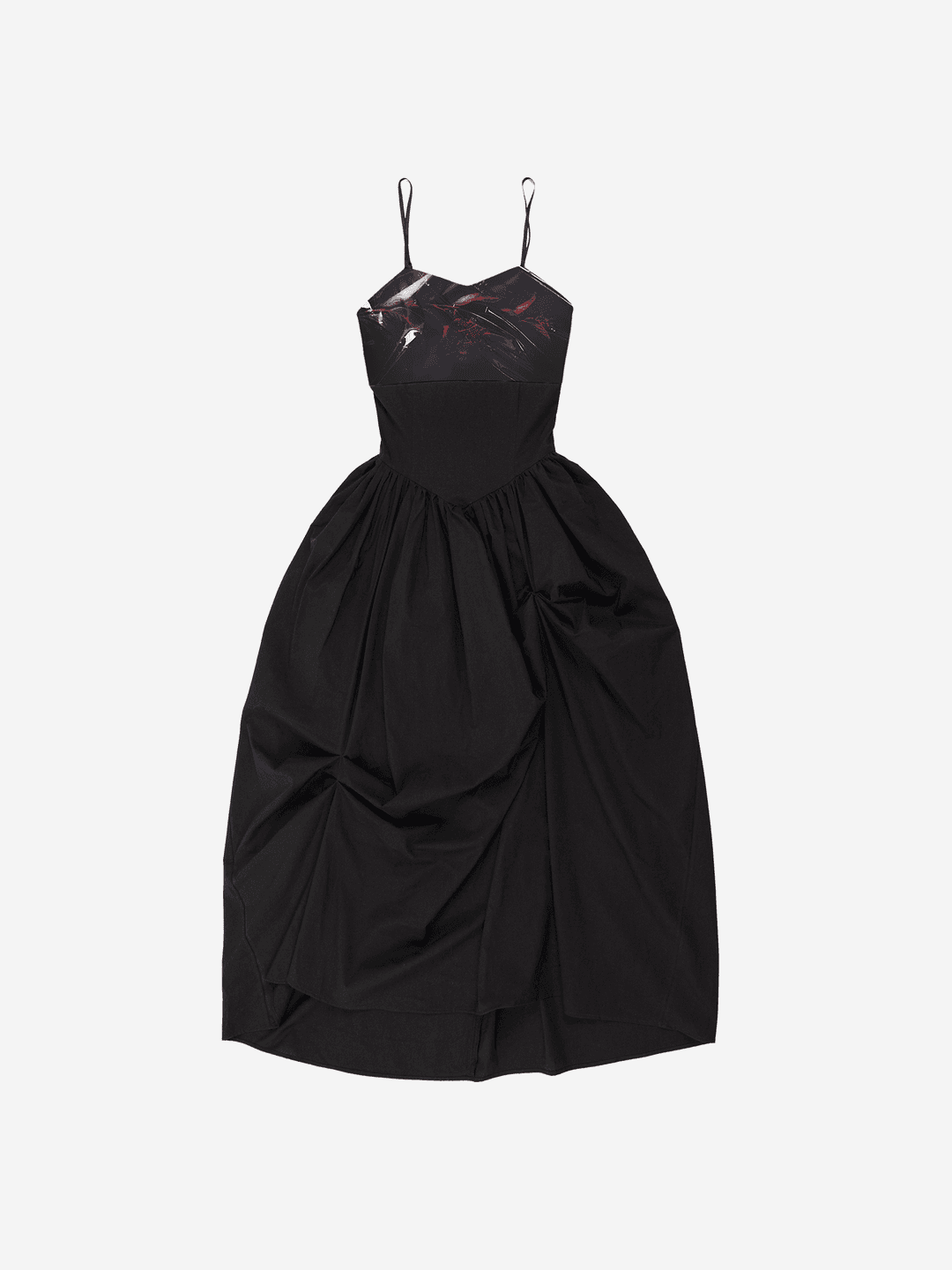 UNBALANCED SHIRRING LONG DRESS #BLACK - 달링유어배드