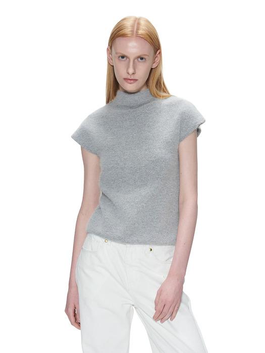 ANGORA TWO-WAY ZIP KNIT  - MELANGE GRAY