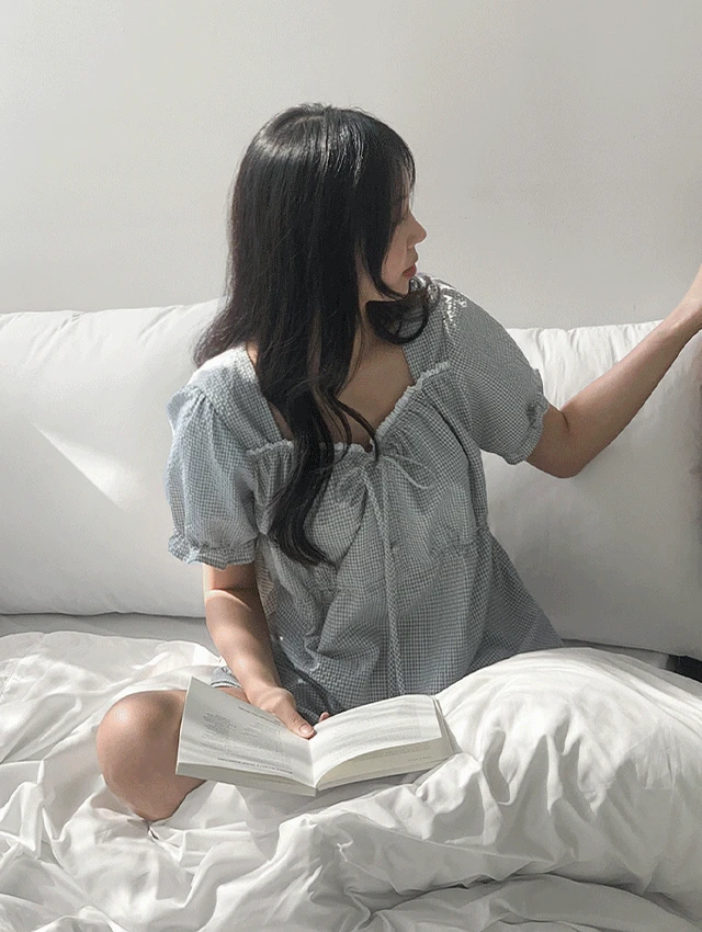 [A.made]온스 체크 반팔 투피스 원피스 커플파자마 남녀공용 잠옷세트