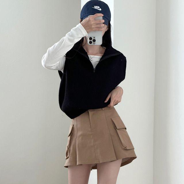 [간절기룩!/부드러워요] 메종 하찌 반목 반집업 니트 조끼 - nt_휴지마켓