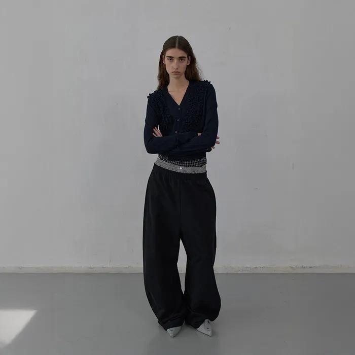 [3rd REORDER] LAYERED CHECK SWEATPANTS (JET BLACK)
