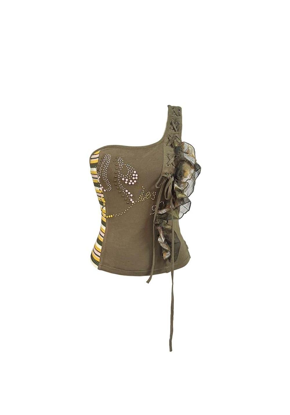 OPEN AESTHETIC丨Mesh Rhinestone Strap Top - Green / S