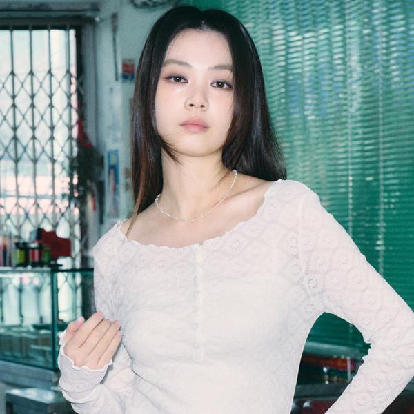 레이스 미니 버튼 롱 슬리브 [화이트]