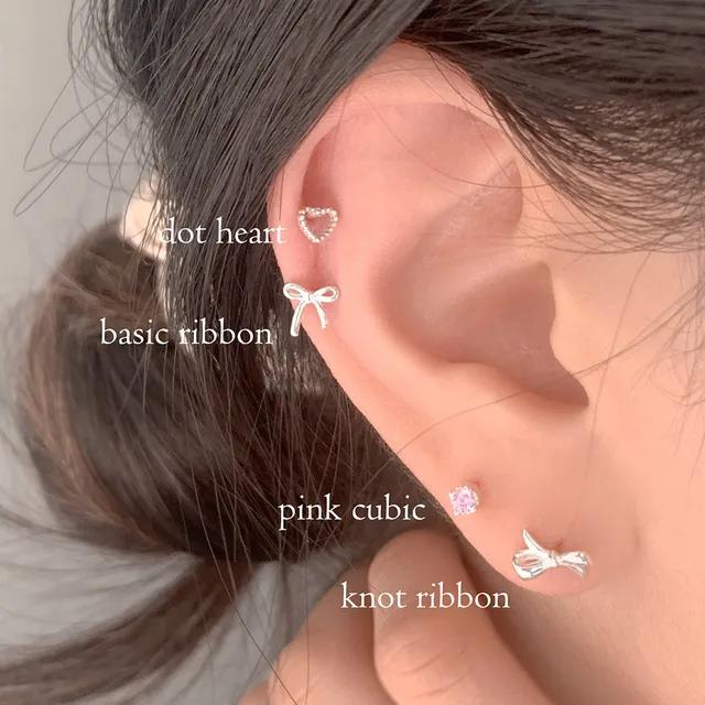 [4ps/925silver] 제니 발레코어 리본 큐빅 미니 은귀걸이 세트 (one color)