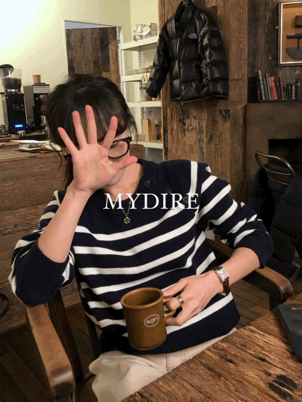 사선 단추 단가라 라운드 니트 2color