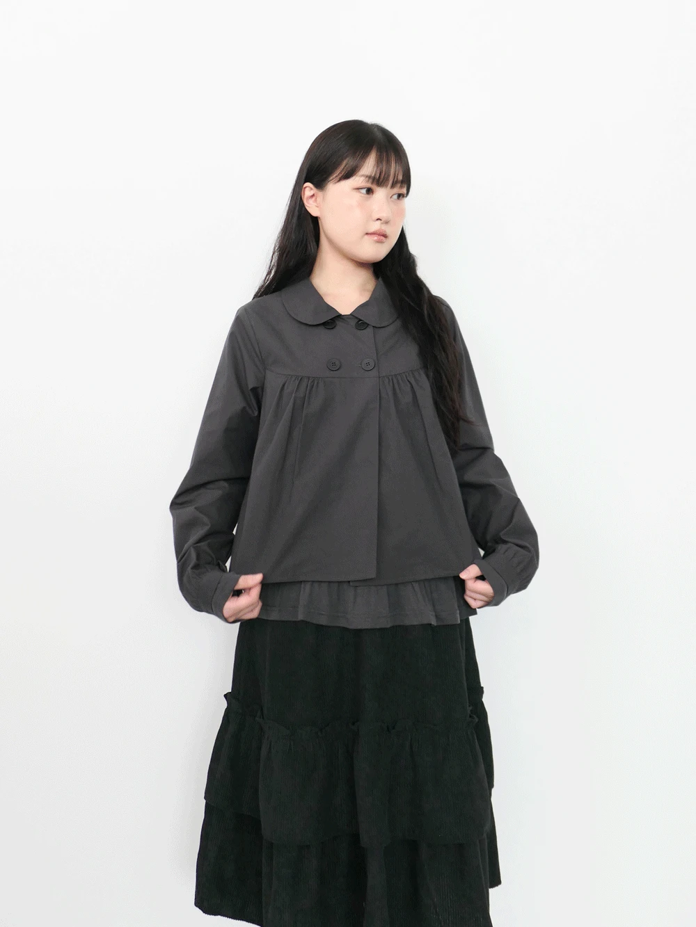 [차콜 당일발송] 메이 더블 버튼 블라우스 (2c)
