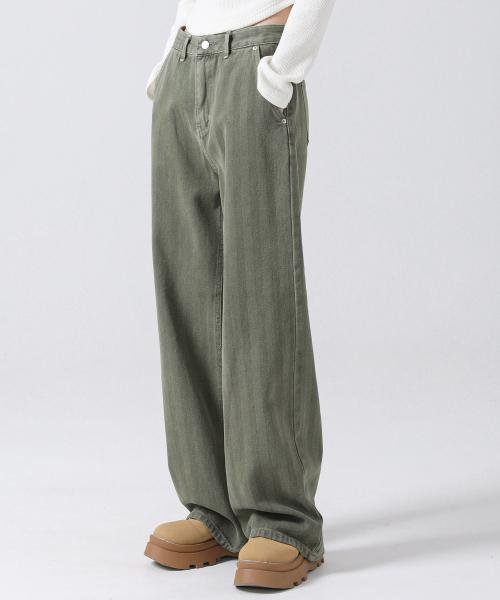 Herringbone wide pants KHAKI