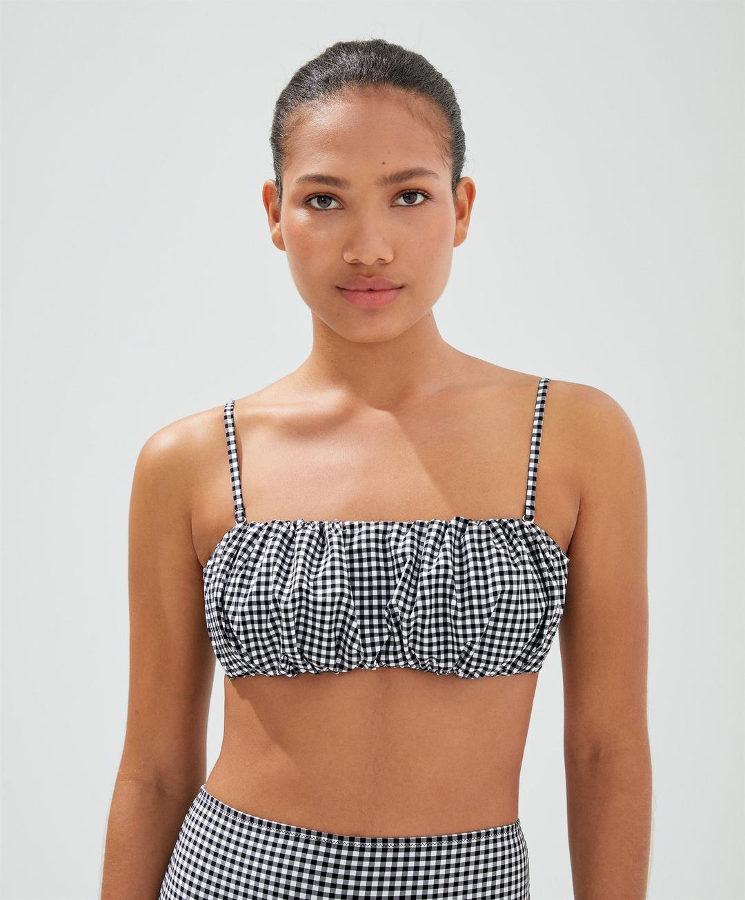 체크 셔링 bandeau 비키니 탑