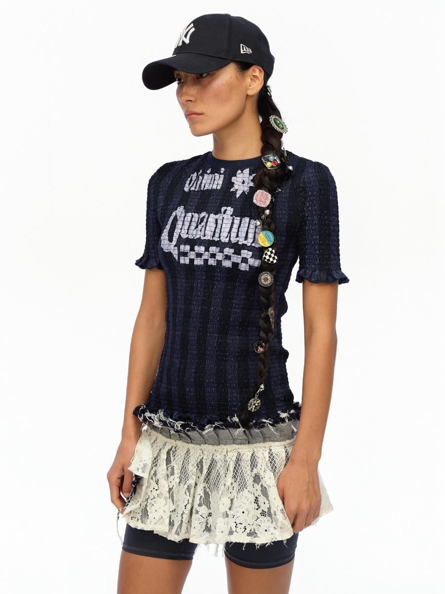 OINIMI Pleated Lace Jersey T-shirt / S