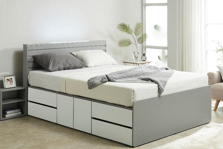 [쿠폰할인] 어셈블 LED 멀티 수납침대+매트선택 3colors(SS/Q)