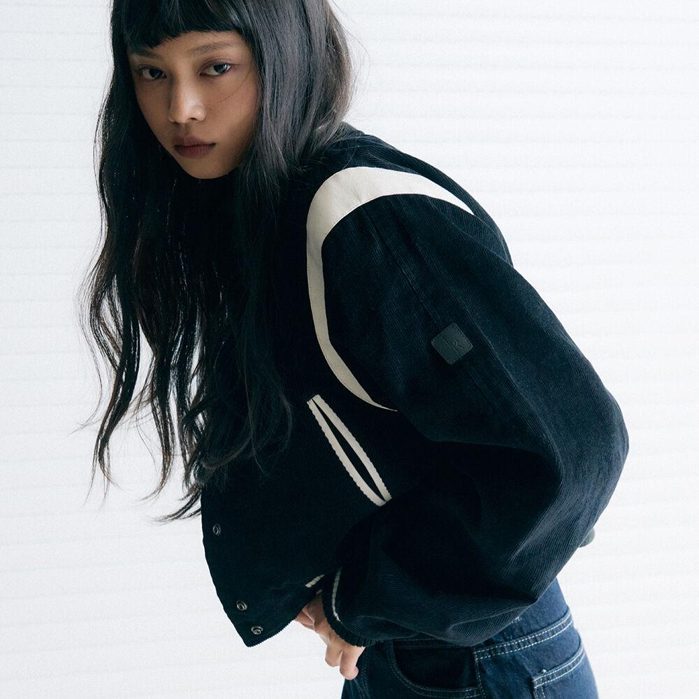 코듀로이 바시티 테디 자켓 [BLACK]