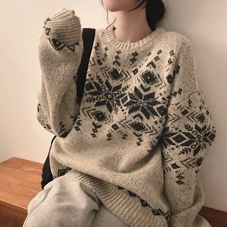 럽앤썸 [커플추천!/눈꽃패턴~!] 오버핏 노르딕 니트 3color