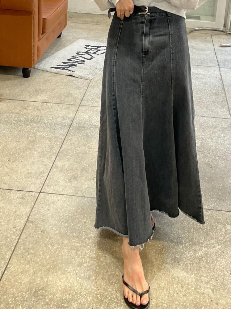 롱 청스커트 주름 핀턱 데님스커트 A라인 플레어 플리츠 커팅 셔링 청치마