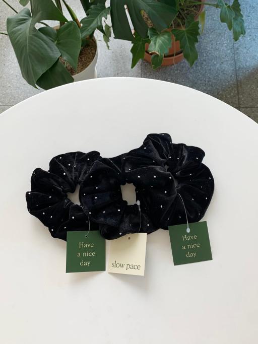 🖤3set🖤벨벳 블랙 곱창밴드 실버찡 머리끈