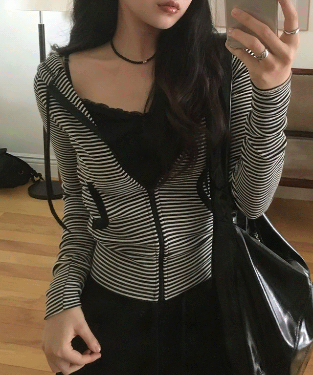 모어댄슈가 [🖤잘록핏] 모노 단가라 후드 집업 가디건 (2color)