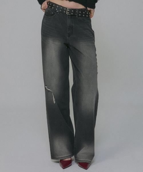 [9684] 뮤센트 데미지 데님팬츠_흑청