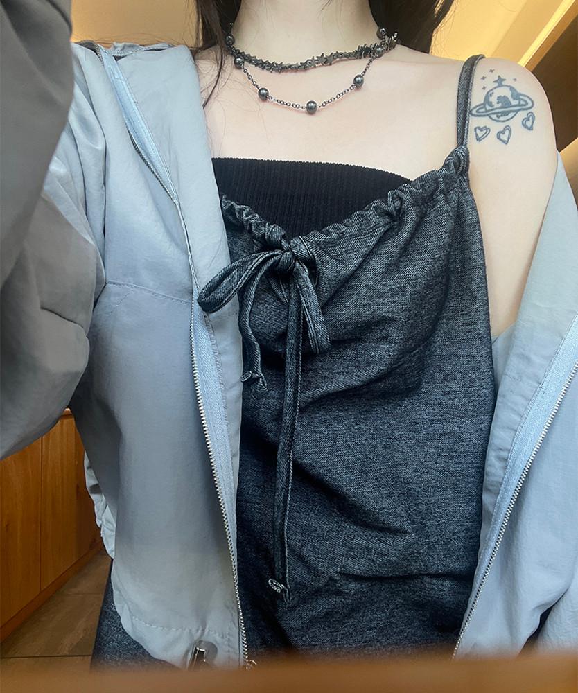 [히니츠키] 모리걸 면 데님 리본 나시