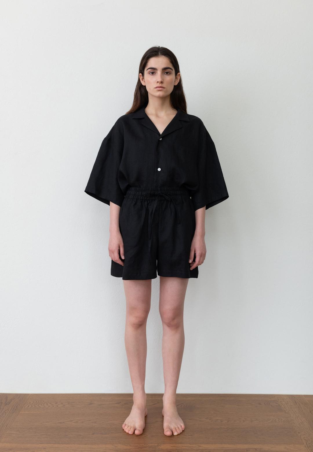 LINEN LOUNGE & SLEEPWEAR SET (BLACK)