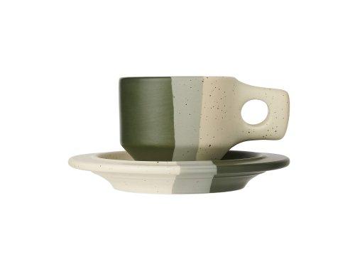 Color Block Line Flat Cup & Saucer - English Green
