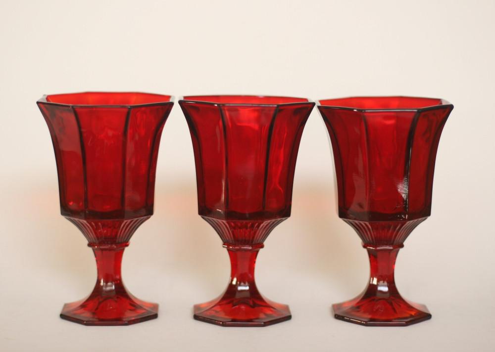 [VINTAGE] AMBERINA Ruby red Goblets 3P 루비 레드 고블린 와인잔 세트