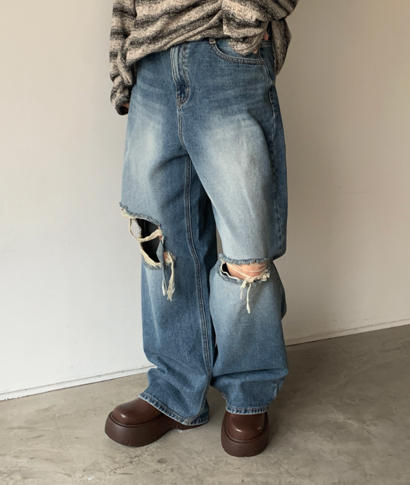 달데 커터 디스트로이드 데님 팬츠 (여름청바지, 찢청, 워싱)