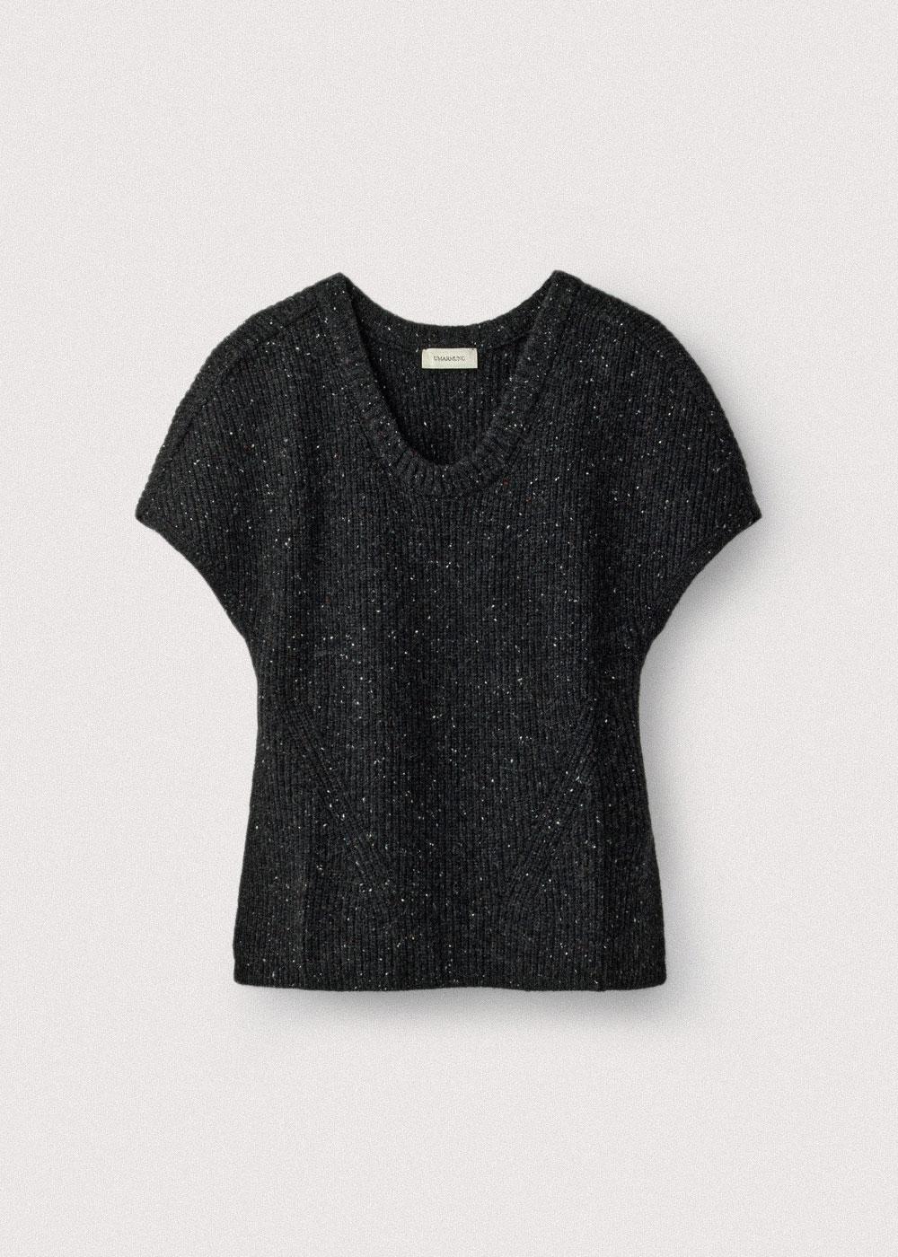 Donegal Wool Asymmetric Hem Vest_Graphite